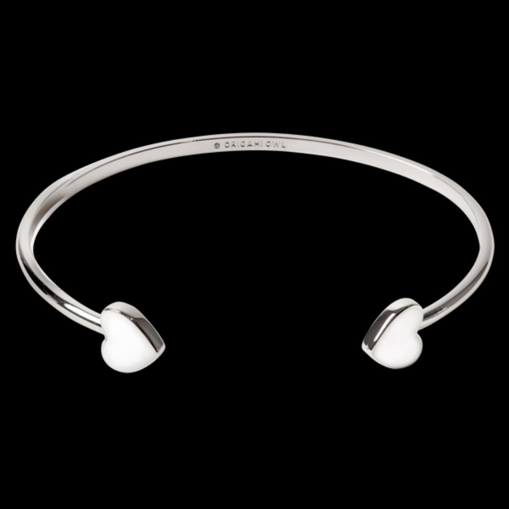 SILVER WHITE ENAMEL HEARTS BANGLE BRACELET